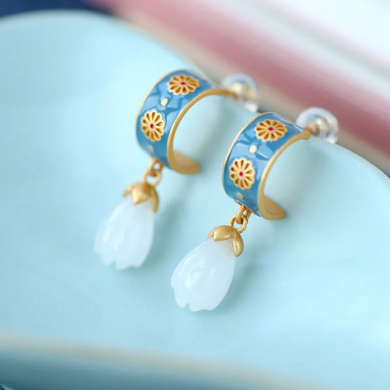 Natural Jade Earrings Nephrite Silver Earrings ZNE222