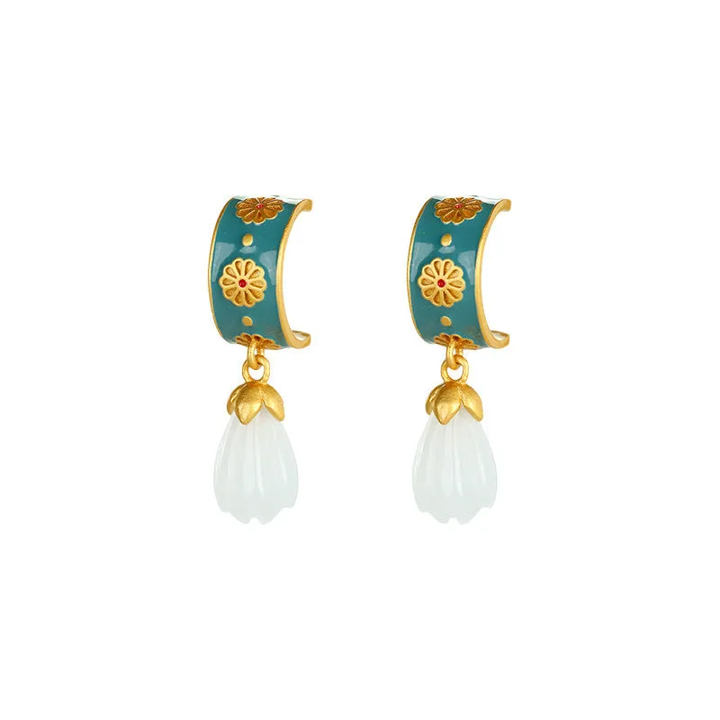 Natural Jade Earrings Nephrite Silver Earrings ZNE222