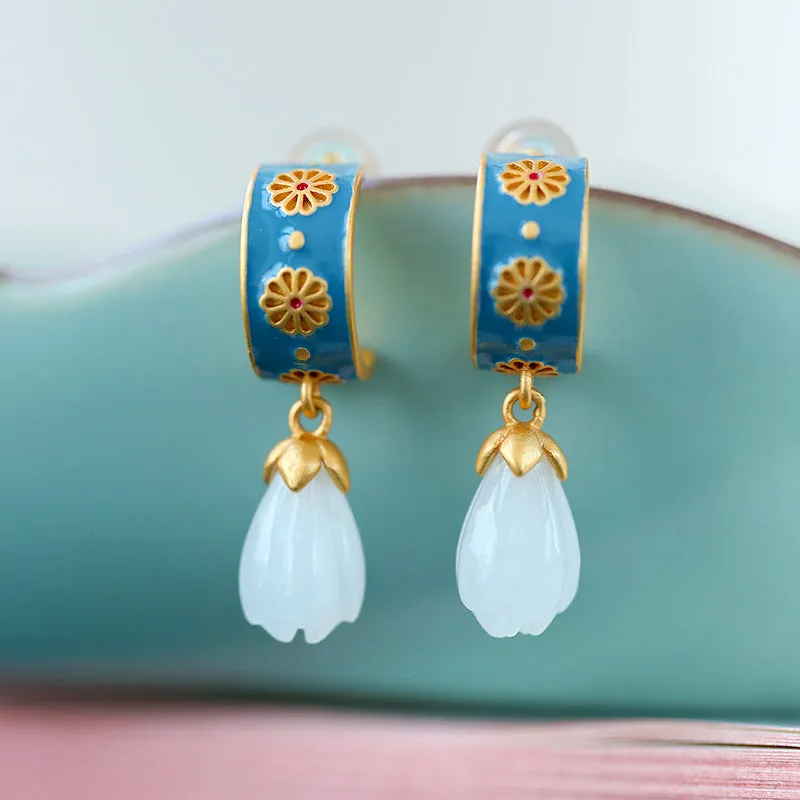 Natural Jade Earrings Nephrite Silver Earrings ZNE222