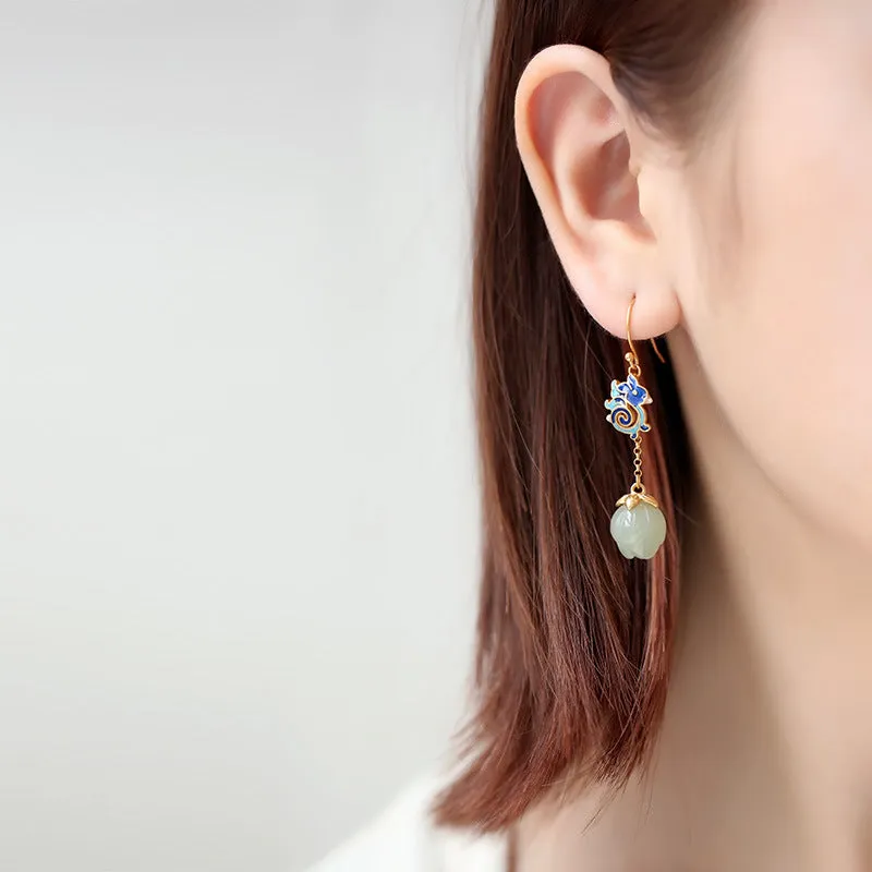Natural Jade Earrings Nephrite Silver Earrings ZNE229