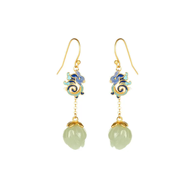 Natural Jade Earrings Nephrite Silver Earrings ZNE229