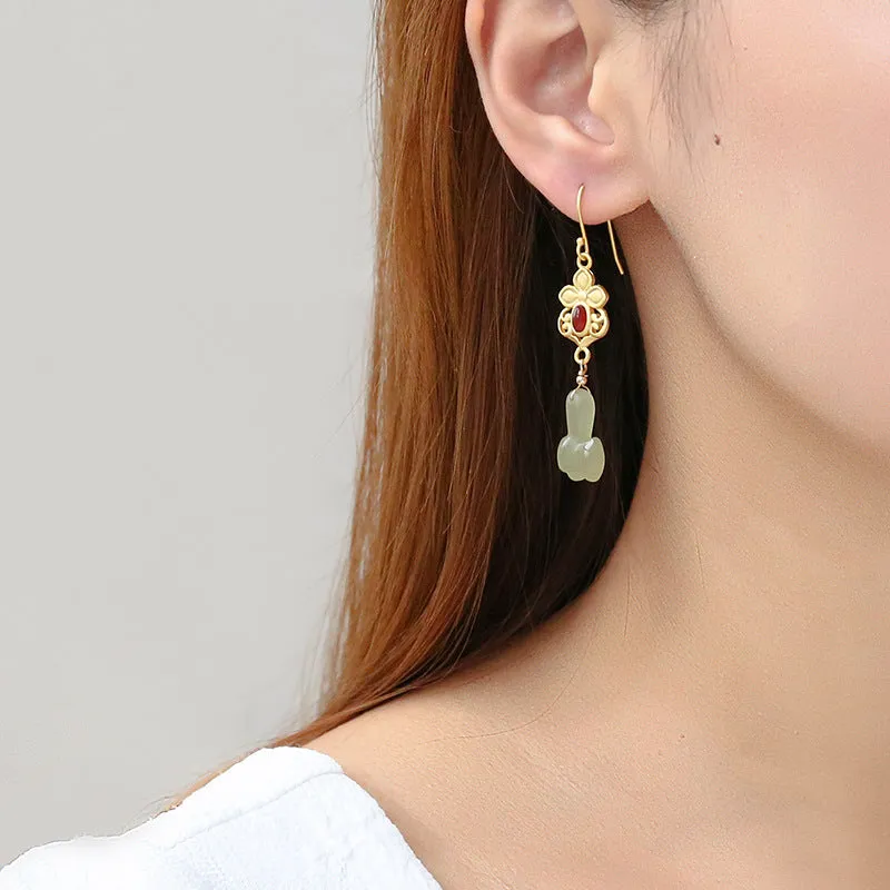 Natural Jade Earrings Nephrite Silver Earrings ZNE279