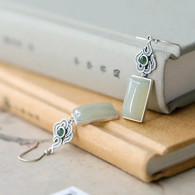 Natural Jade Earrings Nephrite Silver Earrings ZNE286