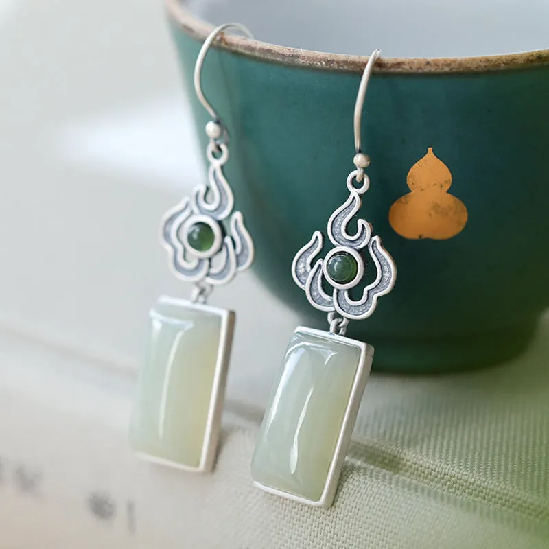 Natural Jade Earrings Nephrite Silver Earrings ZNE286