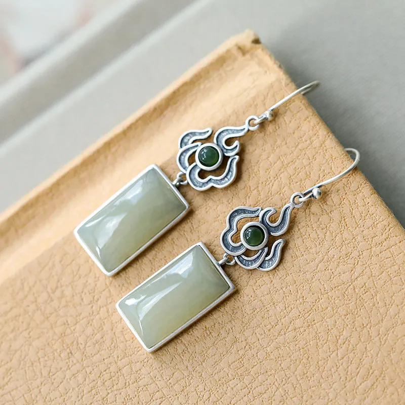 Natural Jade Earrings Nephrite Silver Earrings ZNE286