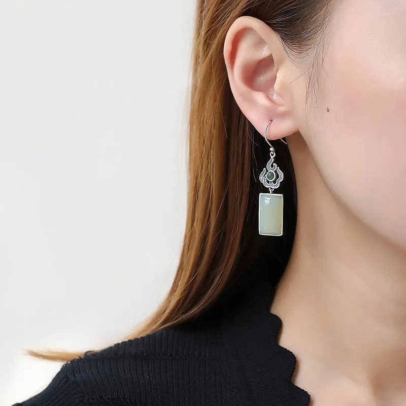Natural Jade Earrings Nephrite Silver Earrings ZNE286