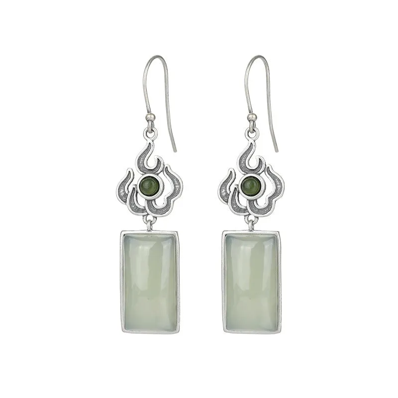 Natural Jade Earrings Nephrite Silver Earrings ZNE286