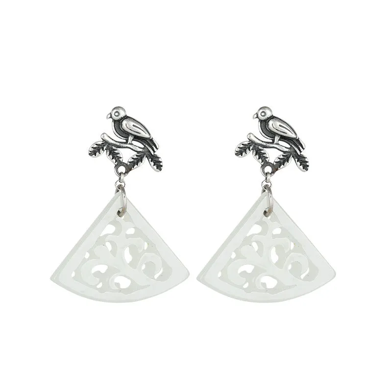 Natural Jade Earrings Nephrite Silver Earrings ZNE341