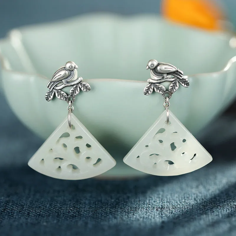Natural Jade Earrings Nephrite Silver Earrings ZNE341