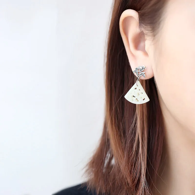 Natural Jade Earrings Nephrite Silver Earrings ZNE341