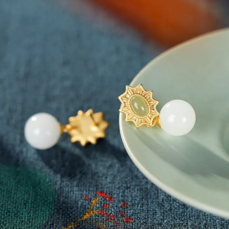 Natural Jade Earrings Nephrite Silver Earrings ZNE354
