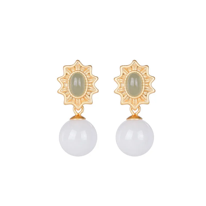 Natural Jade Earrings Nephrite Silver Earrings ZNE354