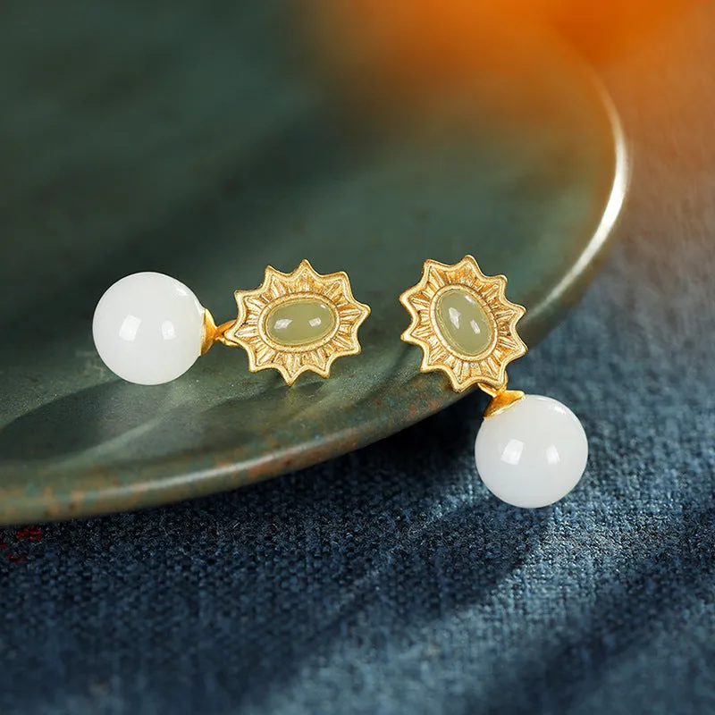 Natural Jade Earrings Nephrite Silver Earrings ZNE354