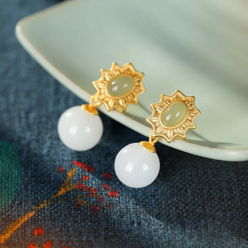 Natural Jade Earrings Nephrite Silver Earrings ZNE354