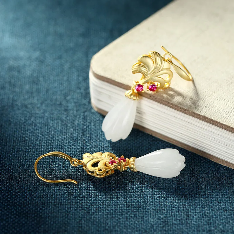 Natural Jade Earrings Nephrite Silver Earrings ZNE375