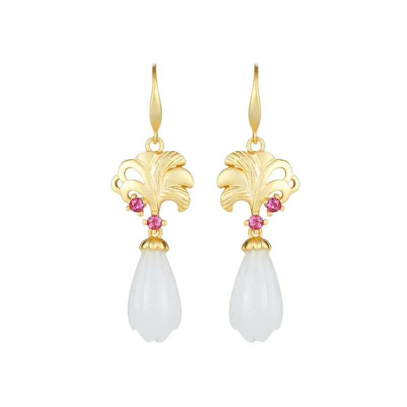 Natural Jade Earrings Nephrite Silver Earrings ZNE375