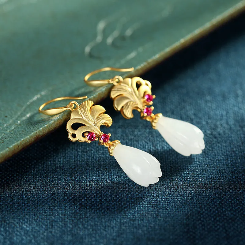 Natural Jade Earrings Nephrite Silver Earrings ZNE375