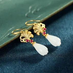 Natural Jade Earrings Nephrite Silver Earrings ZNE375