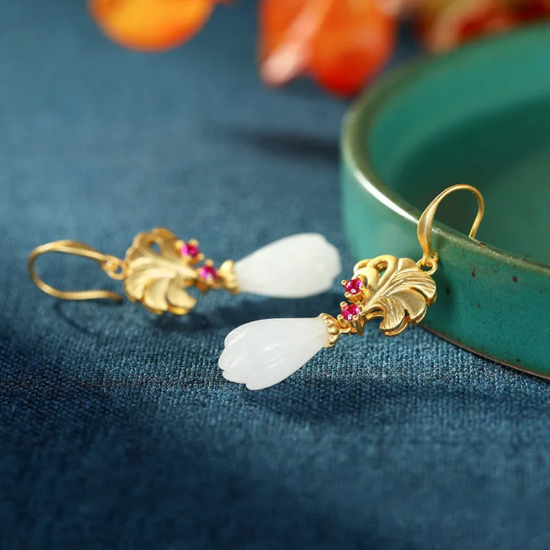 Natural Jade Earrings Nephrite Silver Earrings ZNE375