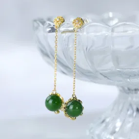 Natural Jade Earrings Nephrite Silver Earrings ZNE402