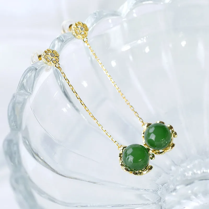 Natural Jade Earrings Nephrite Silver Earrings ZNE402