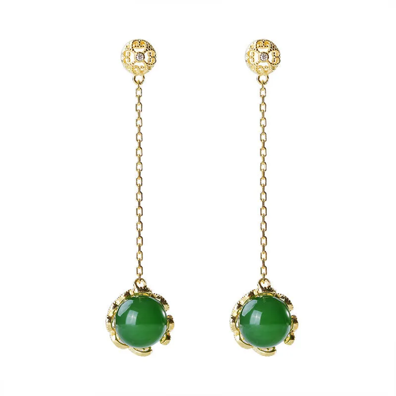 Natural Jade Earrings Nephrite Silver Earrings ZNE402