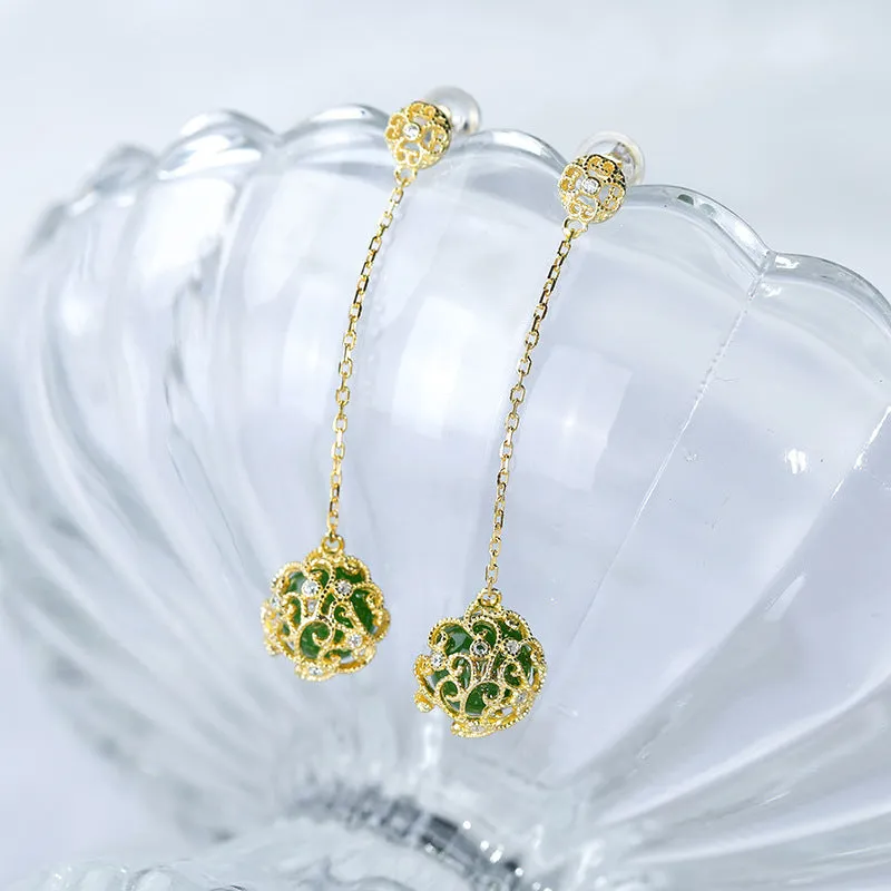 Natural Jade Earrings Nephrite Silver Earrings ZNE402