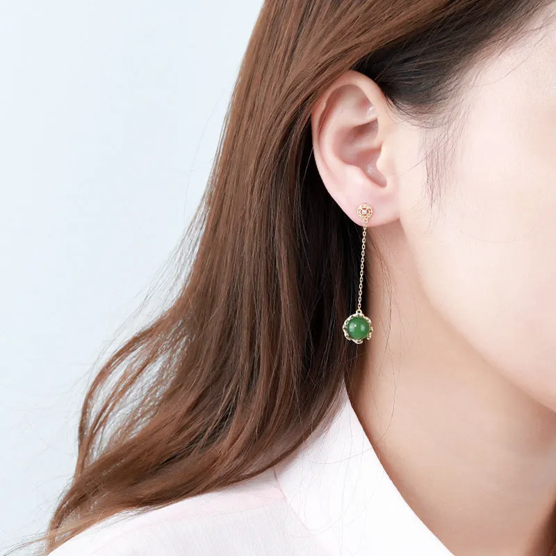 Natural Jade Earrings Nephrite Silver Earrings ZNE402