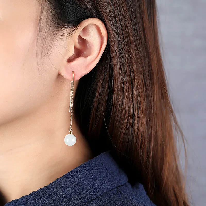 Natural Jade Earrings Nephrite Silver Earrings ZNE471