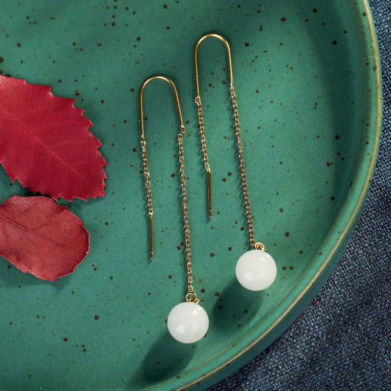 Natural Jade Earrings Nephrite Silver Earrings ZNE471