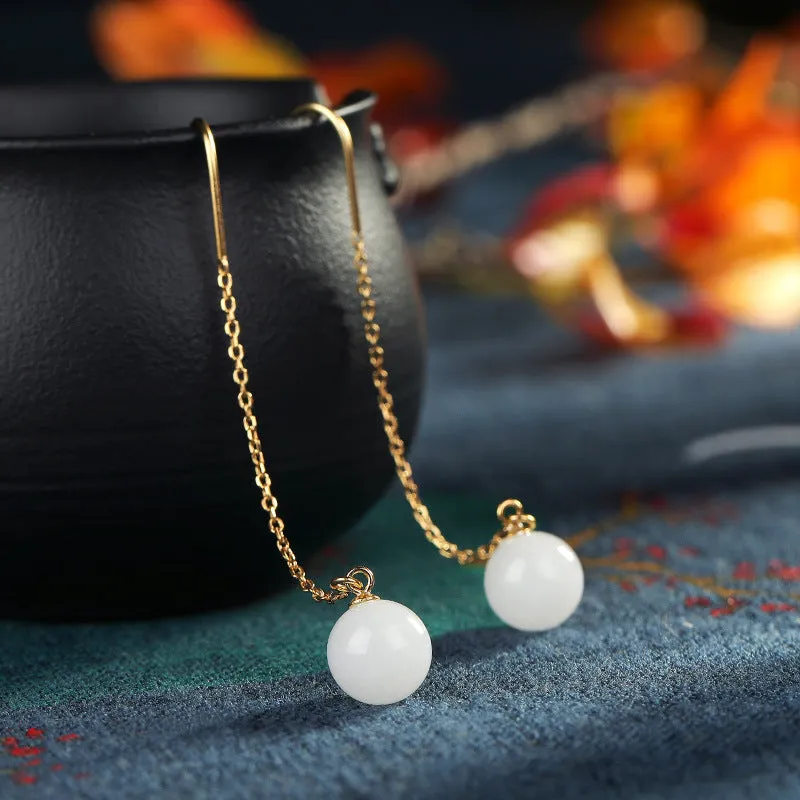 Natural Jade Earrings Nephrite Silver Earrings ZNE471