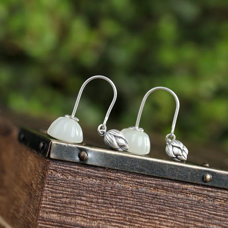 Natural Jade Earrings Nephrite Silver Earrings ZNE480
