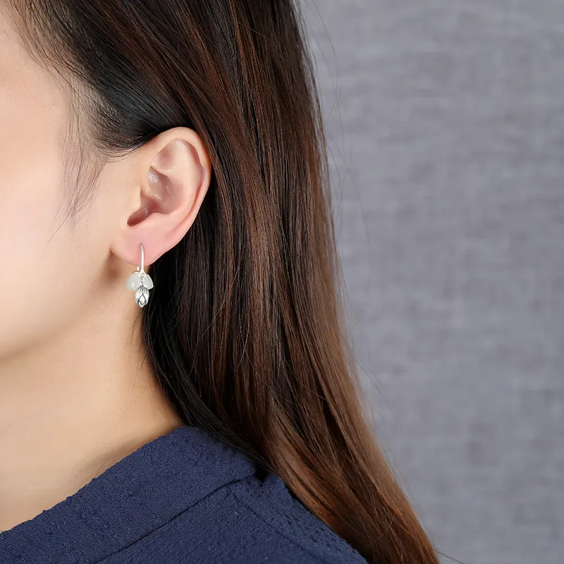 Natural Jade Earrings Nephrite Silver Earrings ZNE480