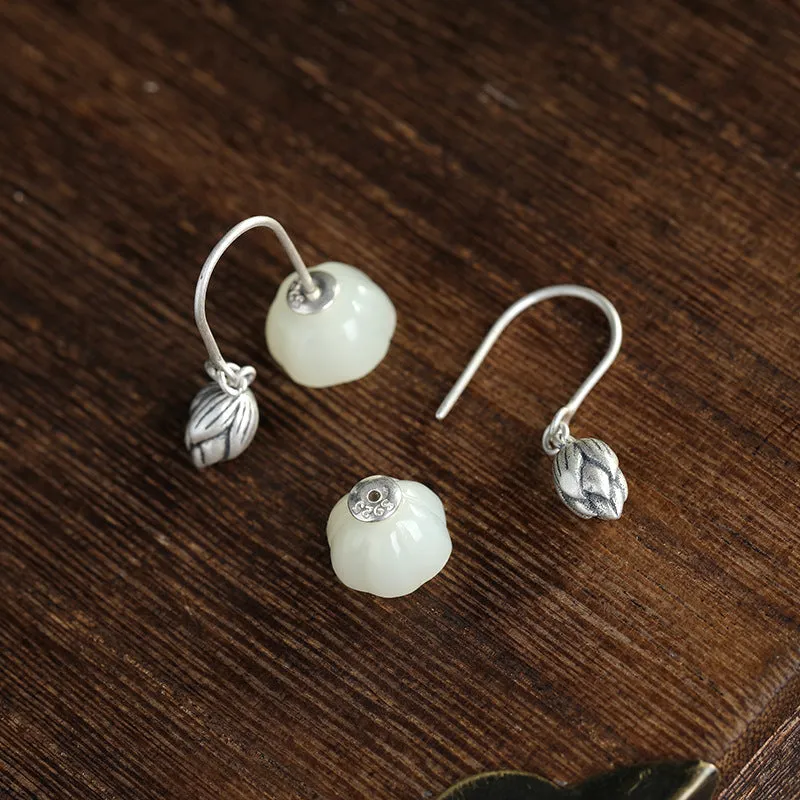 Natural Jade Earrings Nephrite Silver Earrings ZNE480