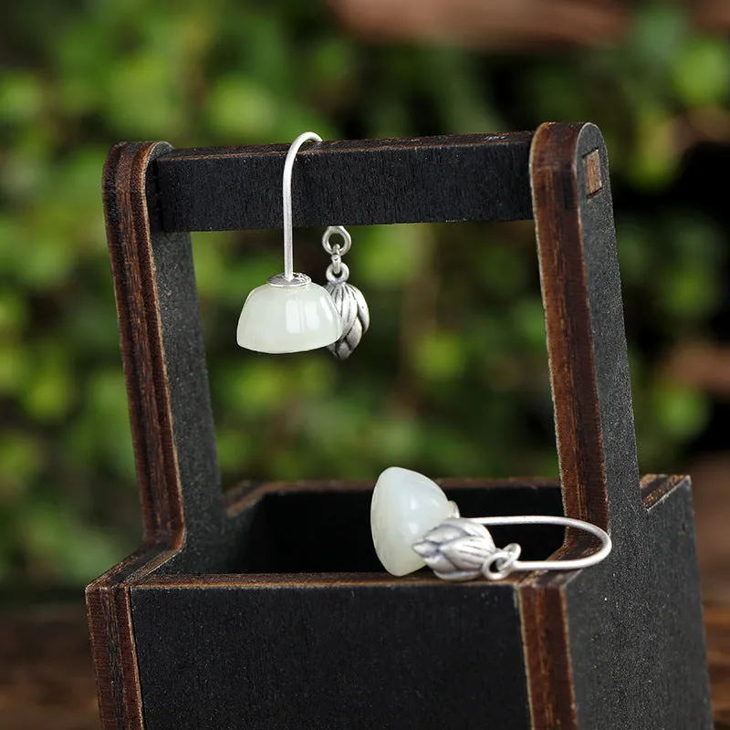 Natural Jade Earrings Nephrite Silver Earrings ZNE480