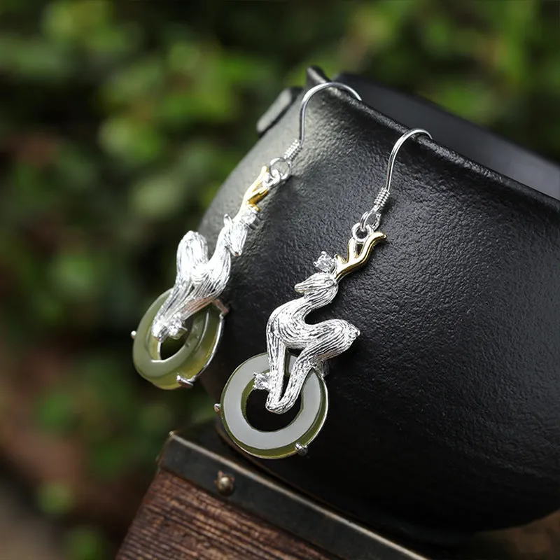 Natural Jade Earrings Nephrite Silver Earrings ZNE481