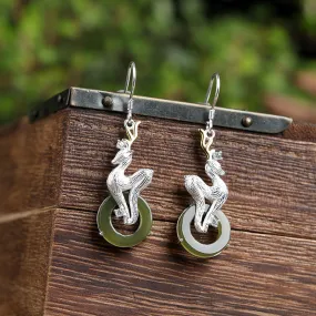 Natural Jade Earrings Nephrite Silver Earrings ZNE481