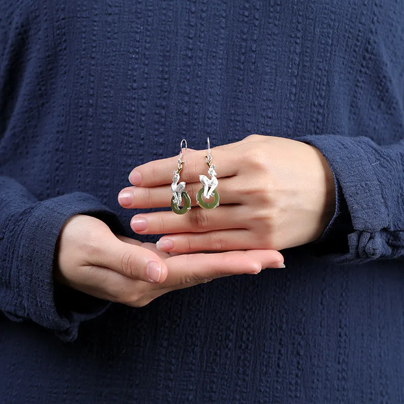 Natural Jade Earrings Nephrite Silver Earrings ZNE481