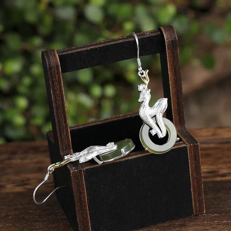 Natural Jade Earrings Nephrite Silver Earrings ZNE481