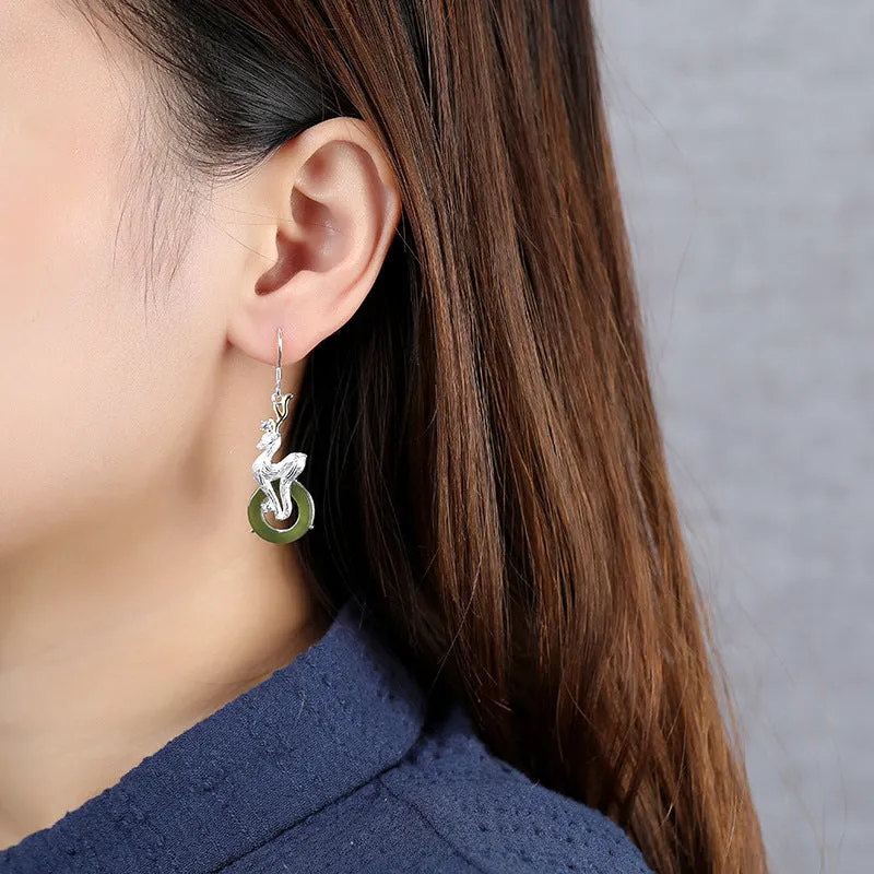 Natural Jade Earrings Nephrite Silver Earrings ZNE481