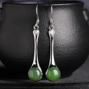 Natural Jade Earrings Nephrite Silver Zircon Earrings ZEG521