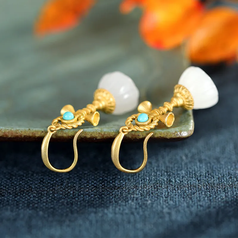 Natural Jade Earrings Nephrite Turquoise Silver Earrings ZNE342