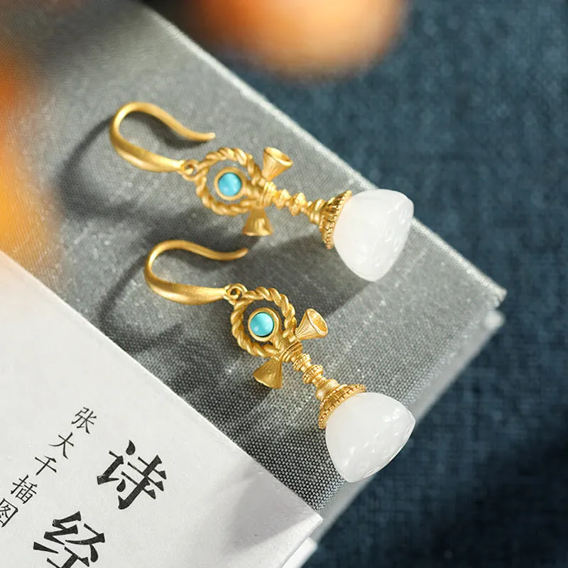 Natural Jade Earrings Nephrite Turquoise Silver Earrings ZNE342