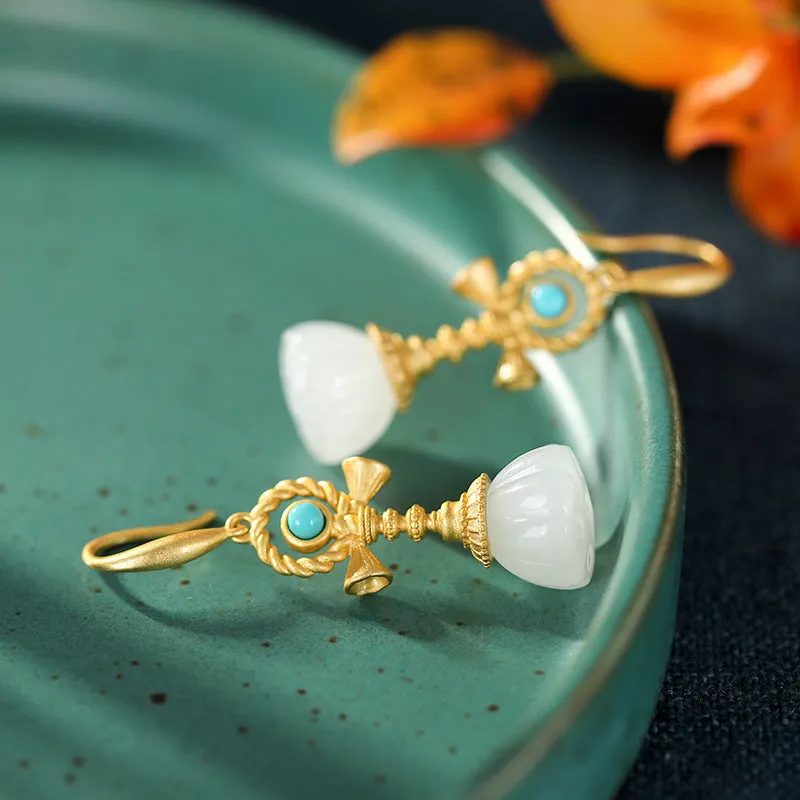 Natural Jade Earrings Nephrite Turquoise Silver Earrings ZNE342