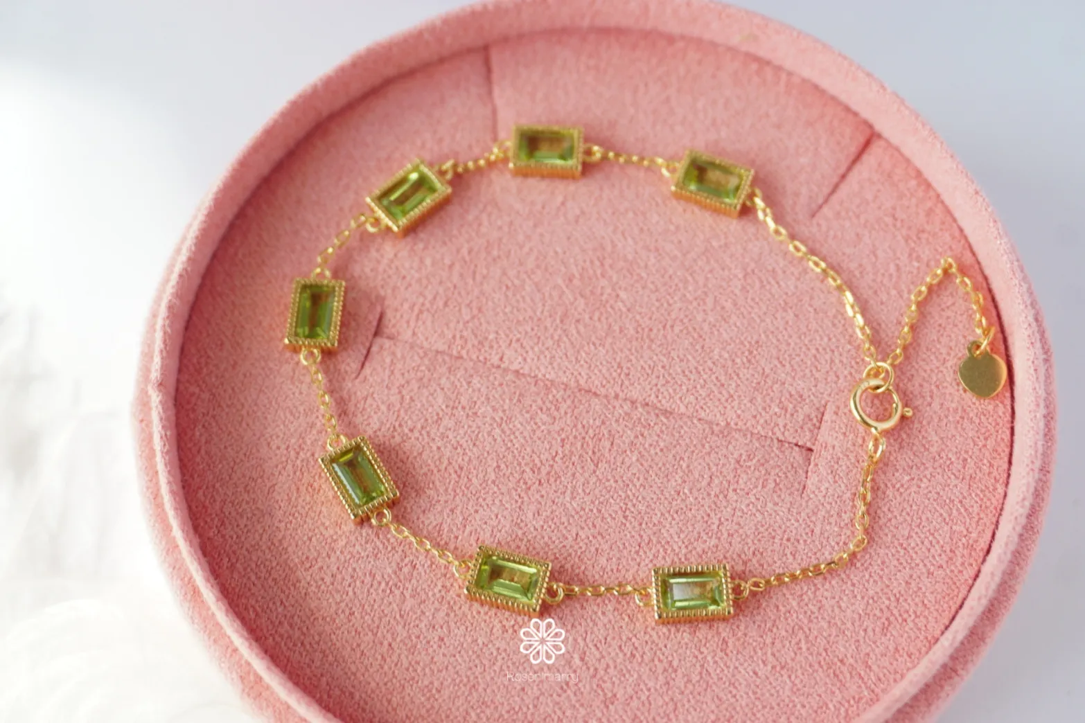Natural Peridot Bracelet Sterling Silver925 With Gold Plated.