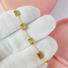 Natural Peridot Bracelet Sterling Silver925 With Gold Plated.