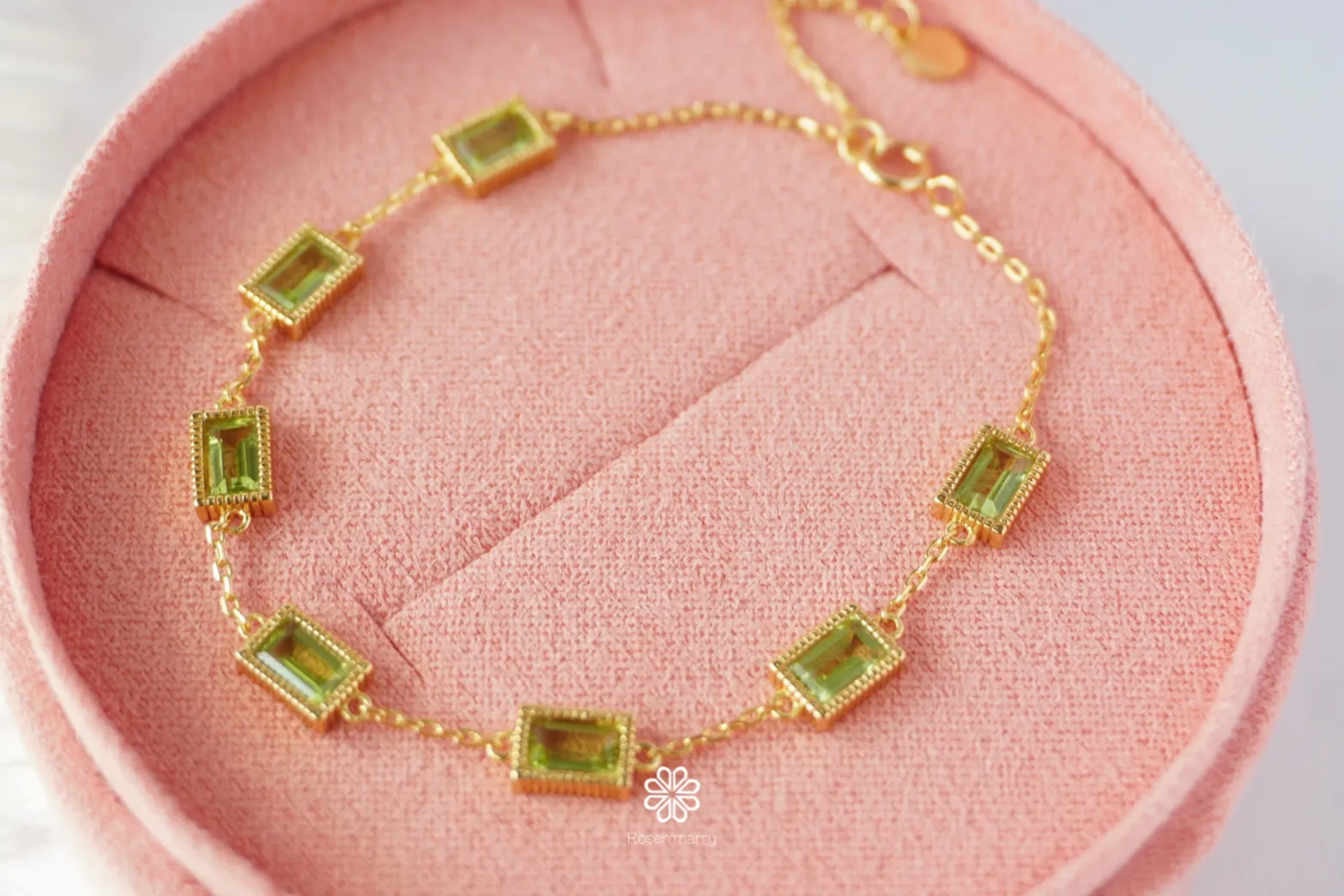 Natural Peridot Bracelet Sterling Silver925 With Gold Plated.