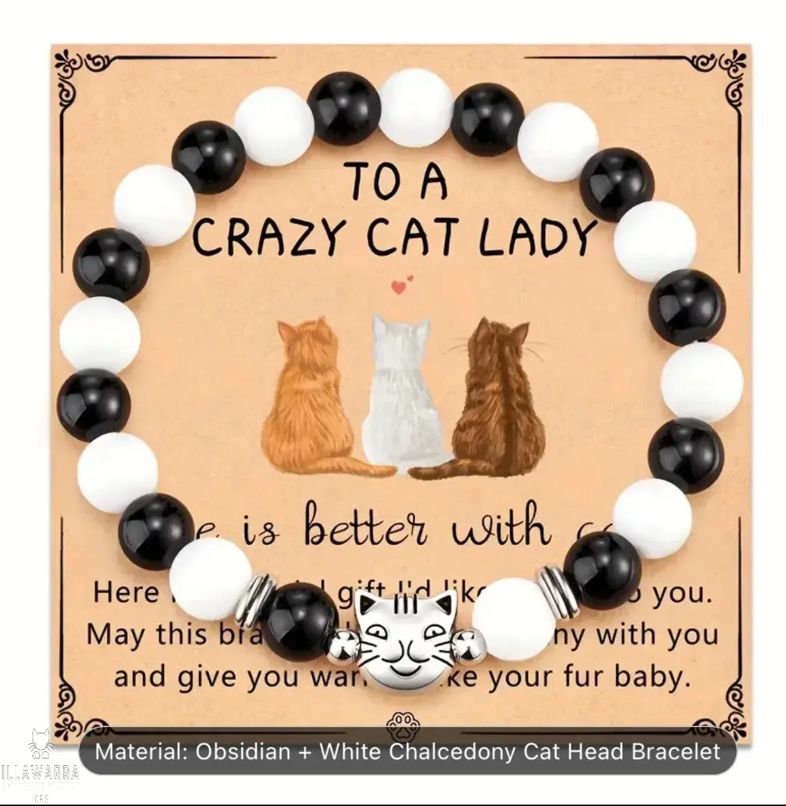 Natural Stone Cat Style Bracelet, Cute Cat Beaded Stretch Jewelry,