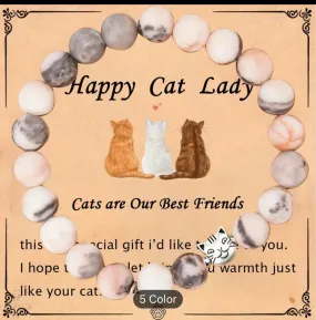 Natural Stone Cat Style Bracelet, Cute Cat Beaded Stretch Jewelry,