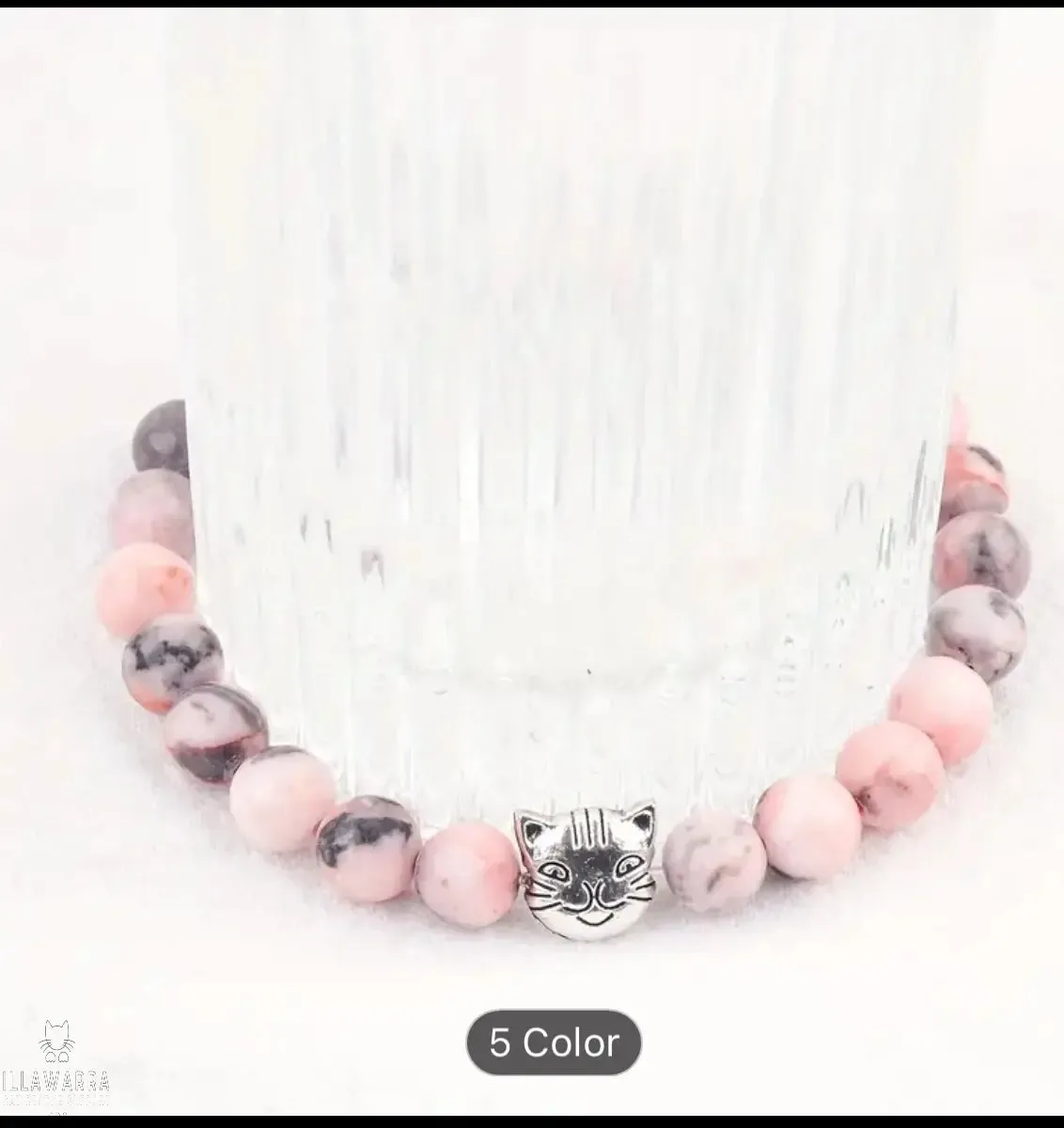 Natural Stone Cat Style Bracelet, Cute Cat Beaded Stretch Jewelry,